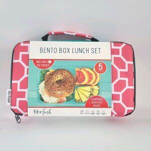 Fit & Fresh Bento Lunch Set 5 Pc Pink w 2 Ice Packs Insulated Zip Bag NEW
